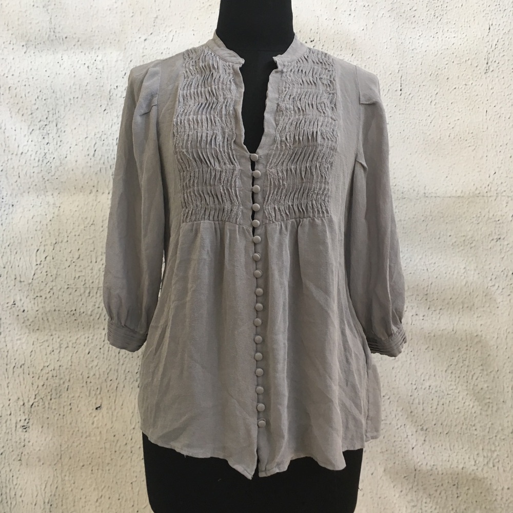 Joie Gray Silk Pleated Blouse Size XSmall
